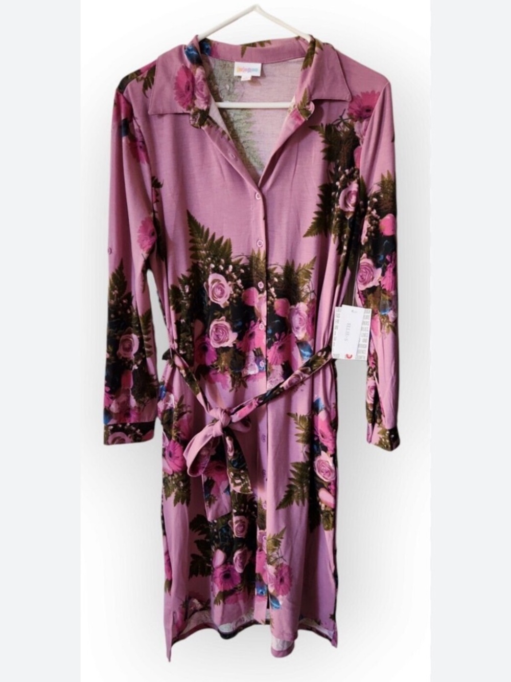 LuLaRoe Mauve Pink Floral Midi Shirt Dress